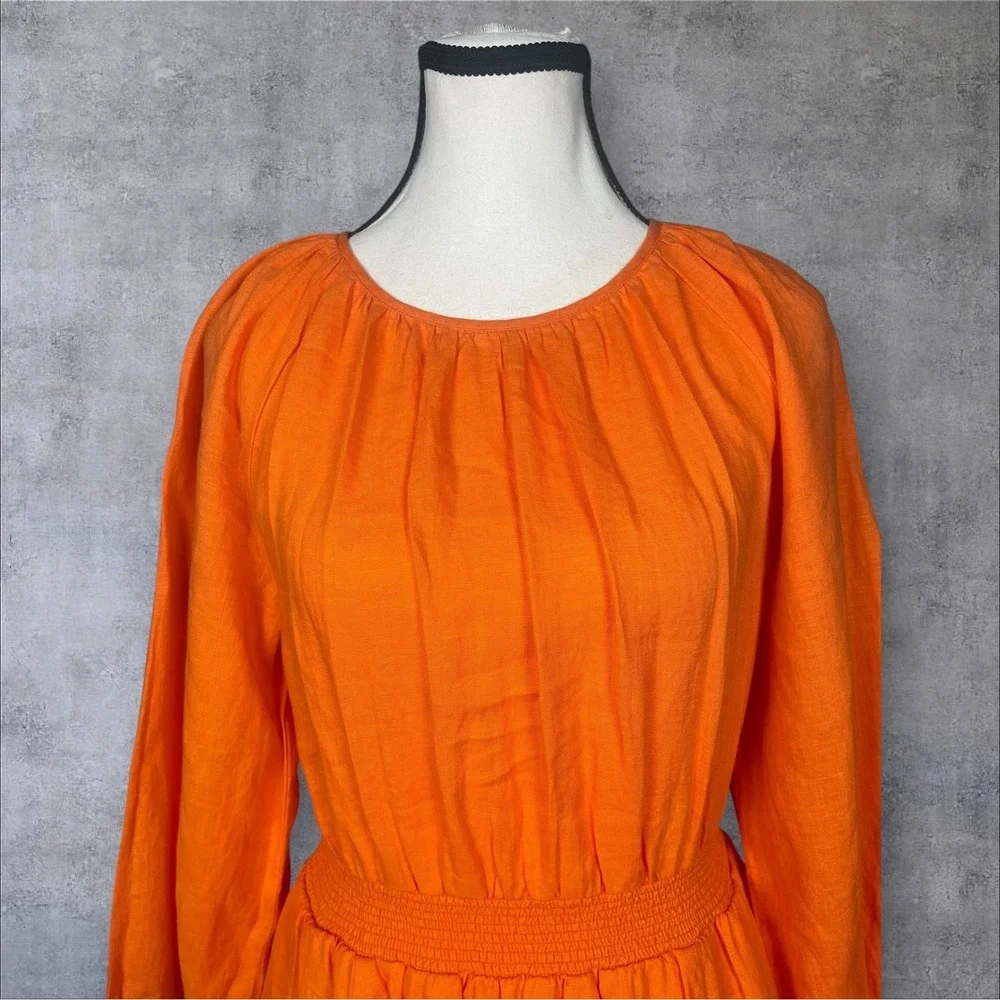 J. Crew NWT Palermo Smocked Waist Linen Orange Mini Dress Womens S Minimalist - Picture 2 of 9